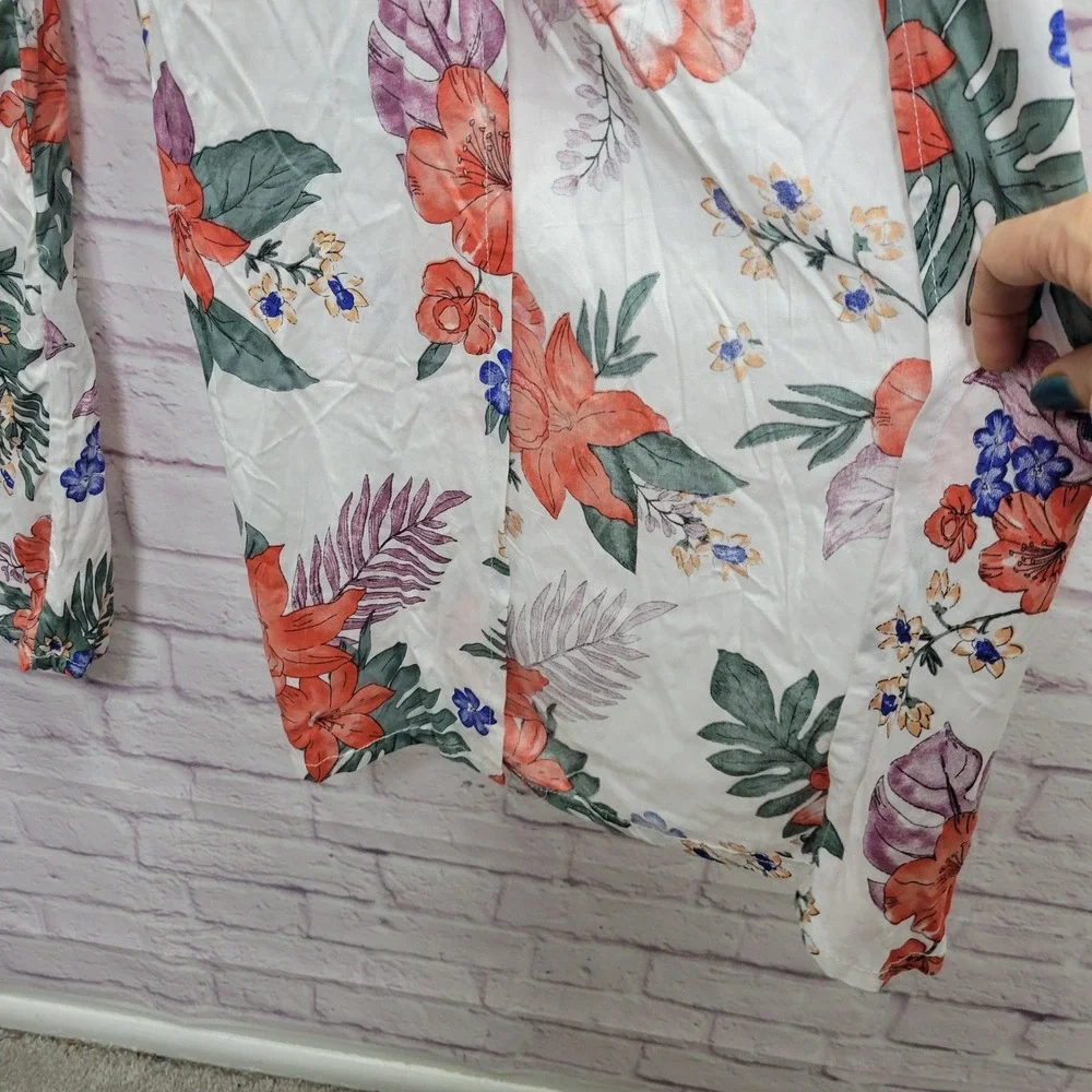 Uluwatu Floral High Slit Palazzo Pants L XL Smocked Wide Leg Tropical Resortwear